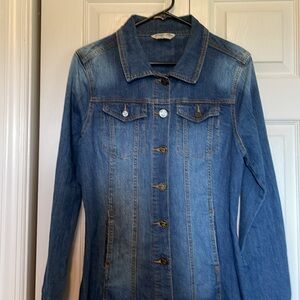Indigo Rein S distressed denim midi dress/button front/collar/long sleeve/pocket